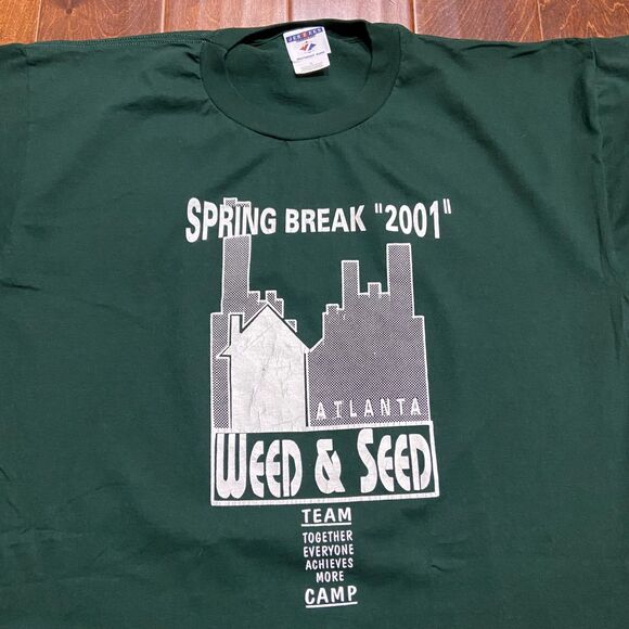 Jerzees Vintage 2001 Atlanta Weed & Seed Spring Break Green Shirt Men's Size XL - Picture 2 of 7